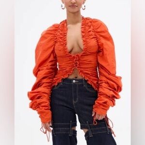 NWT AKIRA Women's Orange Ruched long sleeve Top size S